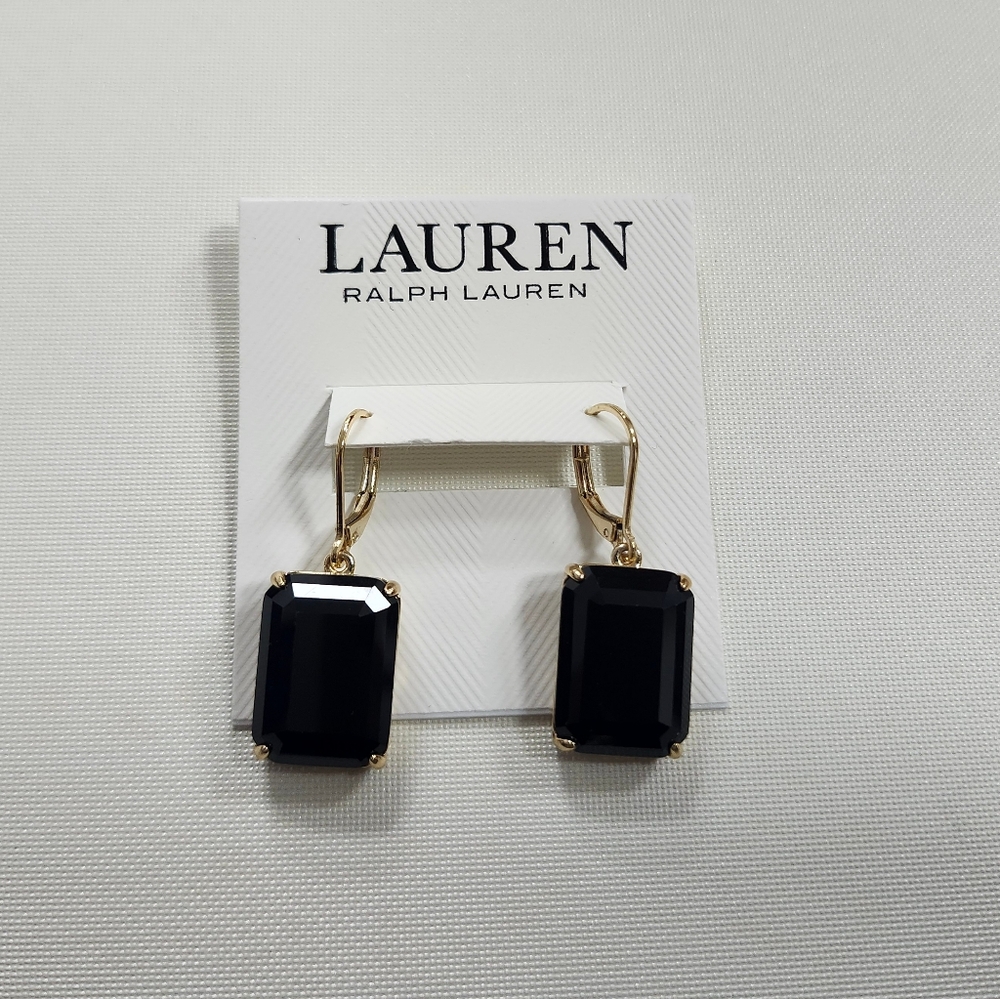 NWT Ralph Lauren Gold-Tone Black Stone Drop Earrings